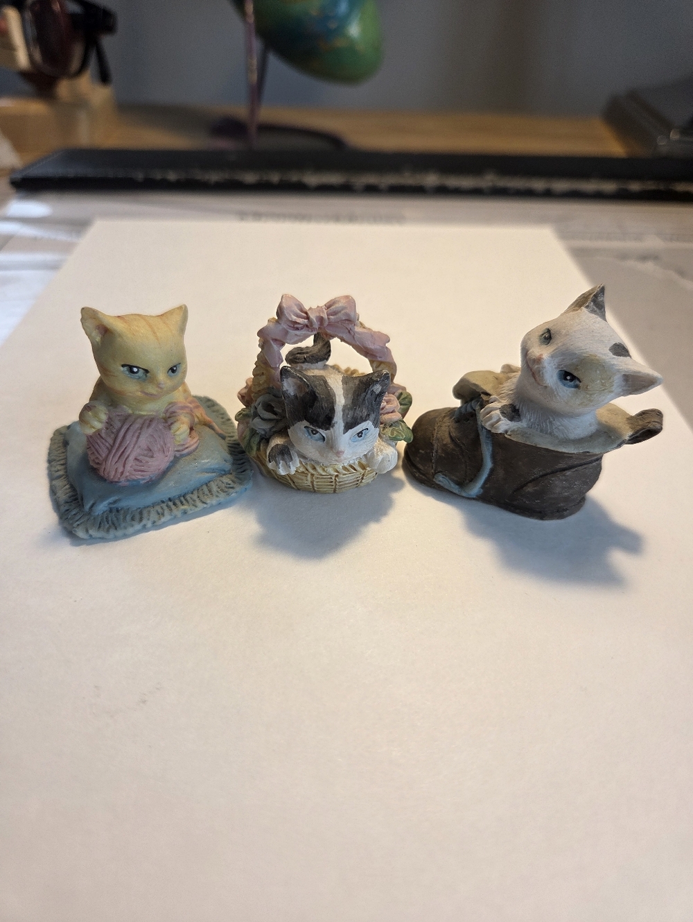 Set of 3 Miniature Ceramic Kittens – Pastel Yellow, White, Gray